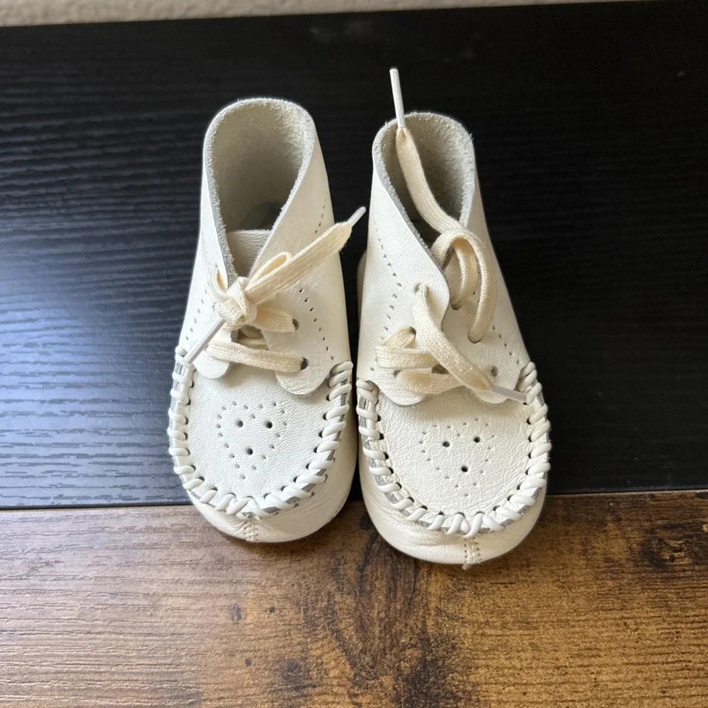 1960s Walker Baby Shoes Pair Original Box Vtg White Leather 220-149 Size 1, Used